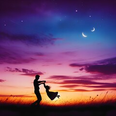 silhouette of a girl with father, child enjoy with father