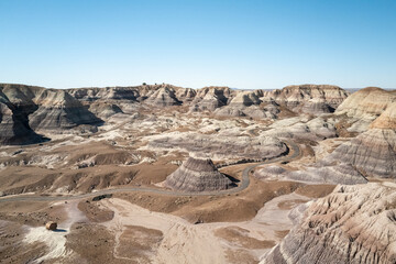 Blue Mesa Badlands with Winding Road in Arizona