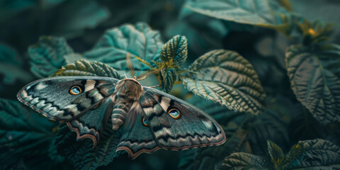 Majestic Moth Resting on Lush Green Foliage in Natural Habitat