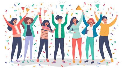 A cohesive team rejoicing over reaching a significant project milestone, bonded by their collective success