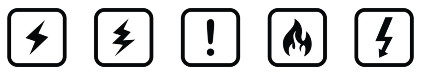 Danger, warning sign line art icons. caution symbol. toxic, skull, poison, high voltage, lightning, caution, warning, danger, flammable signs, vector illustration