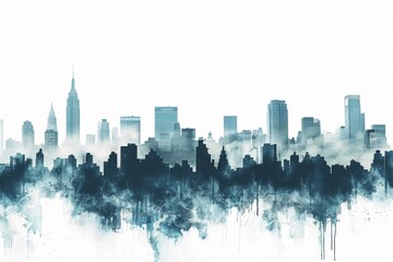 Fototapeta premium City Silhouette, Cityscape, Urban Landscape Drawing Imitation, Building Silhouettes, Copy Space