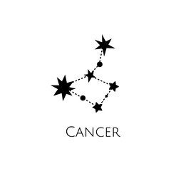 Constellation of Cancer. Vector illustration. Black and white stars. Line art tattoo, Spirituality, magic
