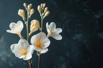 Delicate White Crocus Flowers on Dark, Mysterious Background