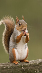 Squirrel Eating Nut on Tree Branch