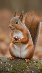 Squirrel Eating Nut on Tree Branch