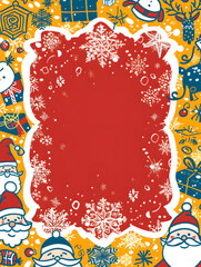 A vibrant Christmas greeting card or wallpaper featuring festive characters such as Santa Claus, reindeer, snowmen, with a Christmas tree decorated with stars and gifts.