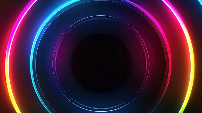 glowing neon circle with a dark background. The circle is made up of multiple colors, including red, orange, yellow, green, blue, and purple.