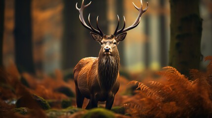 An autumnal portrait of a gorgeous red deer stag