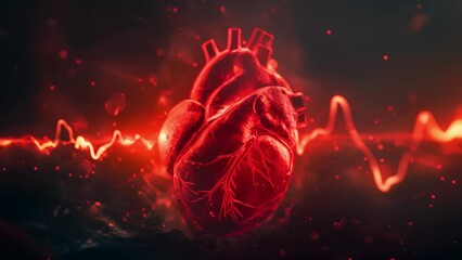 Human heart with red cardio pulse line, Human heart with cardiogram for medical heart health care background, 3D Illustration, Medical and technology concept	