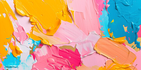Vivid Paint Smears in Pink, Yellow, and Blue on Canvas - Colorful Background for Artistic Expression and Decor