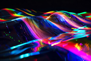 Psychedelic Light Show  Reflective Surface Under Neon Waves