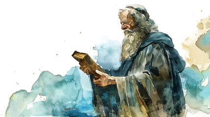 Prophet Moses illustrated in watercolor 