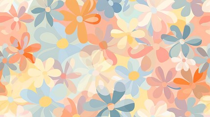a colorful floral pattern featuring orange, blue, and yellow flowers arranged in a repeating pattern