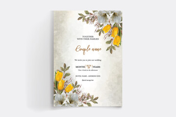 WEDDING INVITATION FRAME WITH FLOWER DECORATIONS WITH FRESH LEAVES