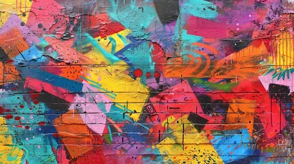 a colorful wall adorned with a variety of graffiti, including a red and white one, a green one, and