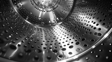 Abstract background texture of sparkle in black and white The dryer machine's interior is made of stainless steel, which has a tiny pattern of holes and reflects light onto its shining surface.