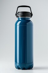 Isolated blue thermo water bottle and thermobox on a white background