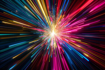 Vibrant Light Explosion with Colorful Streaks in Motion
