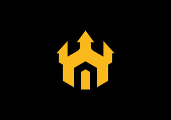 castle kingdom with arrow logo symbol