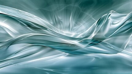 Abstract design of water waves intertwined with leaves, conveying calm and renewal, in pastel colors, smooth flowing lines, minimalist style