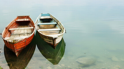 An old lake with two rowing boats
