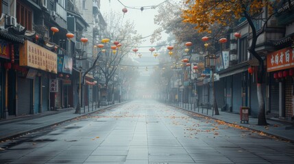 Economic Disruption: A real photo illustrating deserted streets and closed businesses due to the economic impact of the PM 2.5 dust crisis, emphasizing the financial losses incurred.