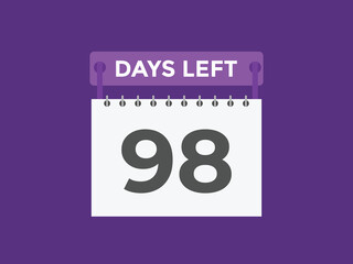 98 days to go countdown template. 98 day Countdown left days banner design. 98 Days left countdown timer