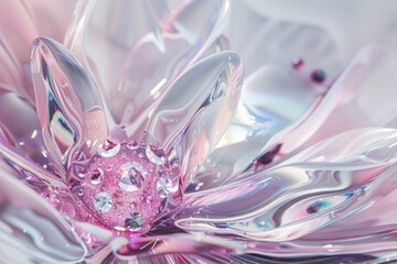 Abstract Pink Blossom with Water Droplets and Diamonds
