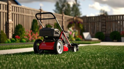 Serene Symphony: Lawn Mower Embracing Lush Green Field