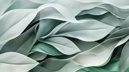 Abstract design of water waves intertwined with leaves, conveying calm and renewal, in pastel colors, smooth flowing lines, minimalist style, digital art  - obrazy, fototapety, plakaty