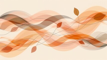 Abstract design of water waves intertwined with leaves, conveying calm and renewal, in pastel...
