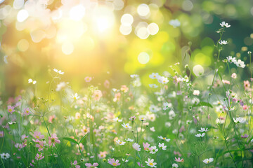 Beautiful blurred background of natural spring green grass in the park with tree.