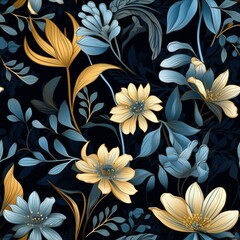 A beautiful floral pattern with a dark blue background