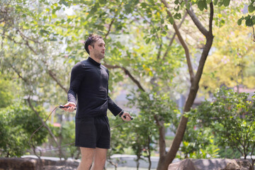 Male with skipping rope exercise