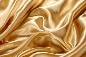 Obraz premium Golden satin fabric texture background. Abstract wavy silk background, Generative Ai
