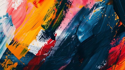 a colorful abstract painting featuring a red, yellow, green, and blue color scheme
