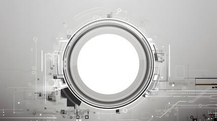 Grey white Abstract technology background with various technology elements Hi-tech communication concept innovation background Circle empty space for your text