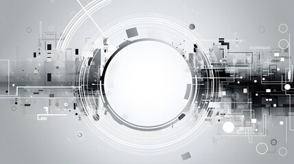 Obraz premium Grey white Abstract technology background with various technology elements Hi-tech communication concept innovation background Circle empty space for your text