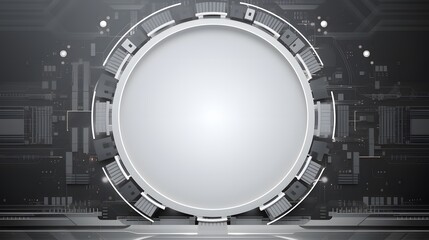 Obraz premium Grey white Abstract technology background with various technology elements Hi-tech communication concept innovation background Circle empty space for your text