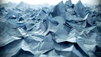 Abstract Lowpoly Landscape with Blue Origami Shapes