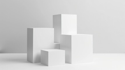 White 3D geometric shapes on a white background.