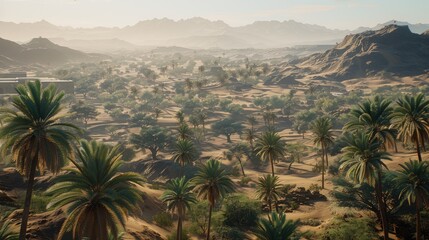 Majestic Desert Oasis: Palm Trees & Mountains