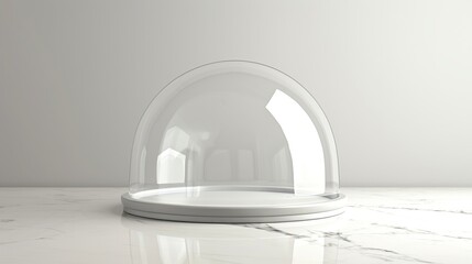 A glass dome on a marble table.