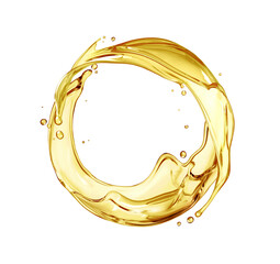 Beautiful olive or engine oil splashes arranged in a circle isolated on a white background