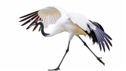 Fototapeta premium solitary Red-Crowned Crane on White