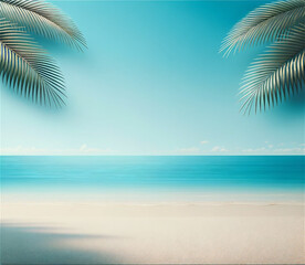 Fototapeta na wymiar 야자수잎 있는 해변가풍경
