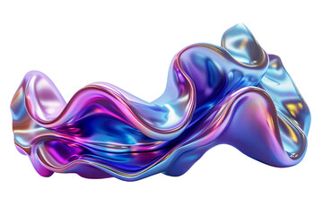 Naklejka premium Liquid form of metallic color. Metallic color gradient, abstract 3D shape on transparent background. Generative AI