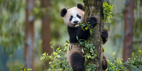Obraz premium photo of a panda in wildlife in a bamboo forest national park, bokeh, background blur; 