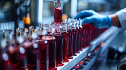 Quality Control: A real photo shot of quality control laboratories in the brewery, where samples of beer are tested for quality and consistency, maintaining naturalness in the laboratory setting.